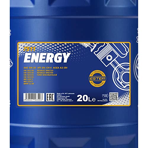RS Mannol Energy 5W30 A3/B3 Fully Synthetic Engine Oil, WSS-M2C913-B, 20 Litres