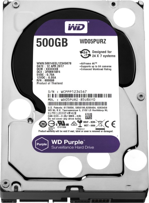 Western Digital WD Purple 500GB, 24/7, 512e / 3.5" / SATA 6Gb/s (WD05PURZ)