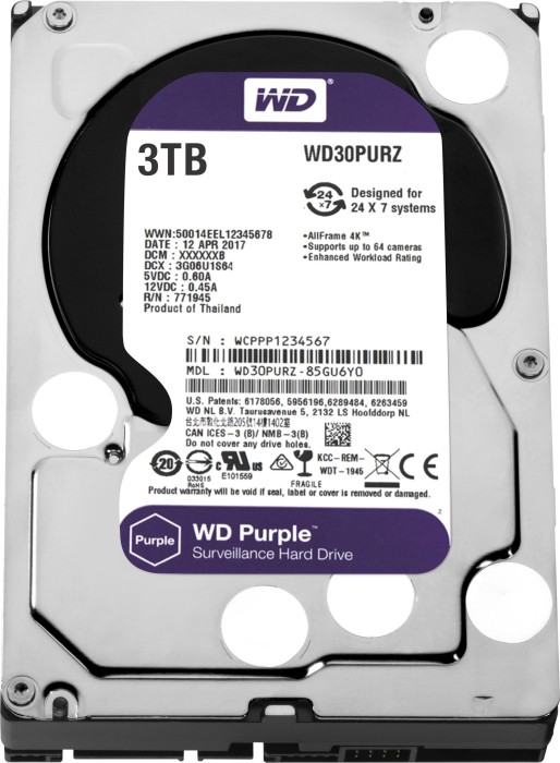Western Digital WD Purple 3TB, 24/7, 512e / 3.5" / SATA 6Gb/s (WD30PURZ)