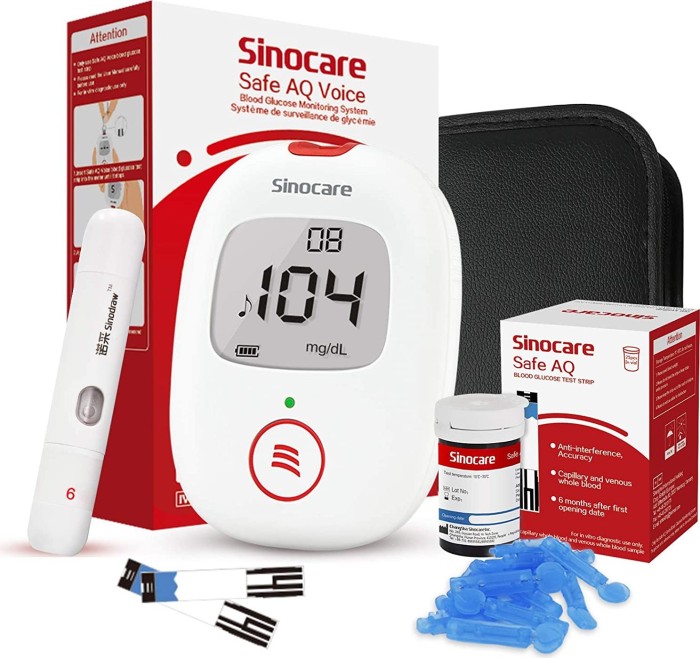 Sinocare Sinocare Safe AQ Voice Blutzuckermessgerät mit Teststreifen und Lanzetten, 100 Stück