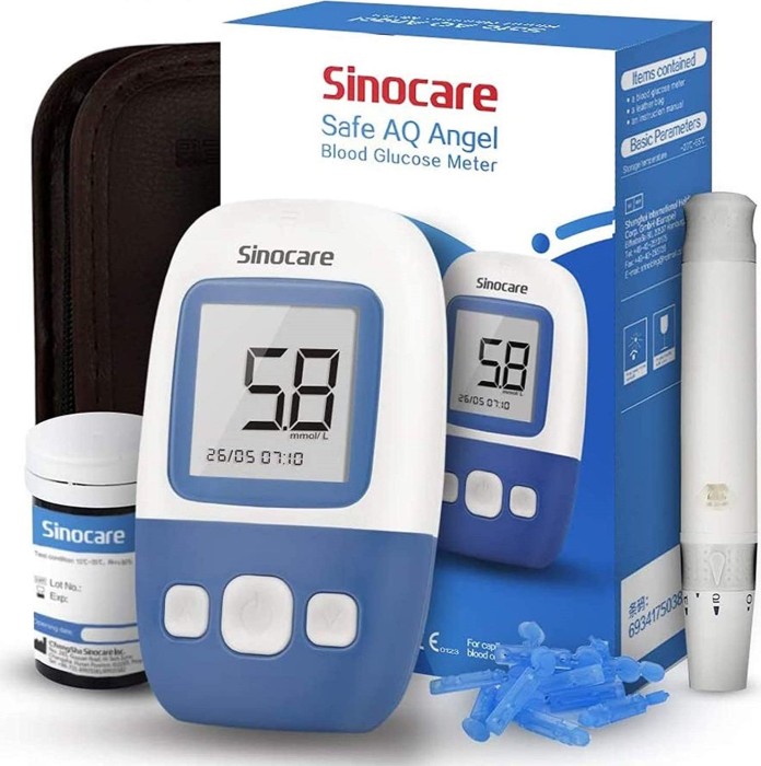 Sinocare Sinocare Safe AQ Angel Blutzuckermessgerät mit Teststreifen und Lanzetten, 50 Stück