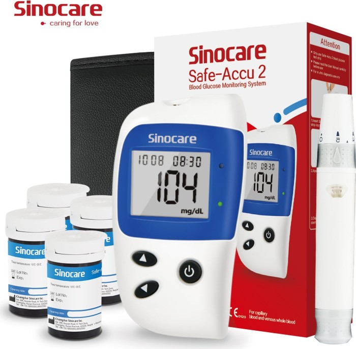 Sinocare Safe-Accu 2 Blutzuckermessgerät mit Teststreifen und Lanzetten, 100 Stück