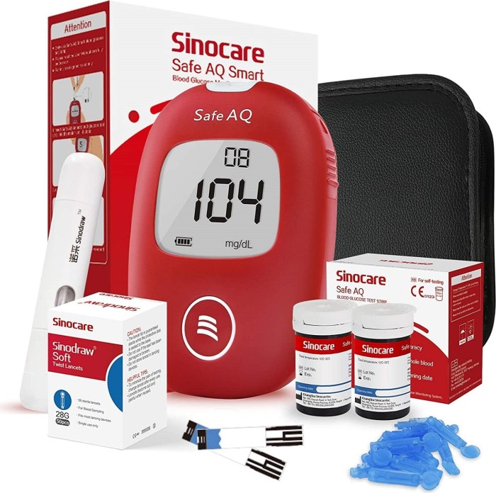 Sinocare Sinocare Safe AQ Smart Blutzuckermessgerät mit Teststreifen und Lanzetten, 50 Stück