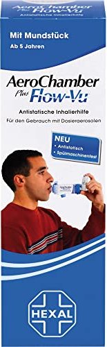 Hexal AeroChamber flow-Vu with mouth piece blue
