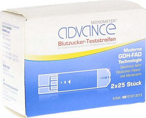 Cardimac Advance Monometer Blutzucker-Teststreifen, 50 Stück (2x 25 Stück)