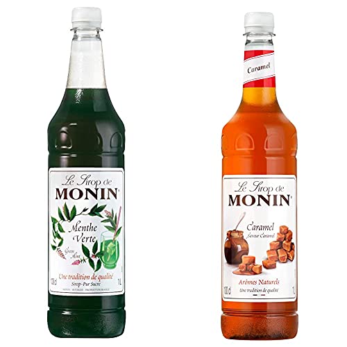 MONIN Premium Coffee Syrup 1 Litre Green Mint and Pump