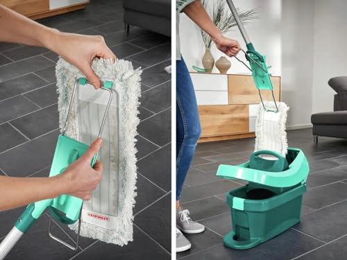 Leifheit Profi XL Micro Fibre Mop with Aluminium Handle 140 cm, 42 cm Large Flat Floor Mop Head, Floor Mop with 360° Universal Joint for Easy Steering, Flat Mop