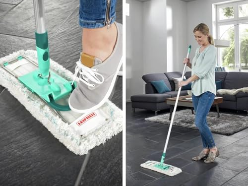 Leifheit Profi XL Micro Fibre Mop with Aluminium Handle 140 cm, 42 cm Large Flat Floor Mop Head, Floor Mop with 360° Universal Joint for Easy Steering, Flat Mop