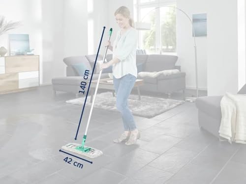 Leifheit Profi XL Micro Fibre Mop with Aluminium Handle 140 cm, 42 cm Large Flat Floor Mop Head, Floor Mop with 360° Universal Joint for Easy Steering, Flat Mop