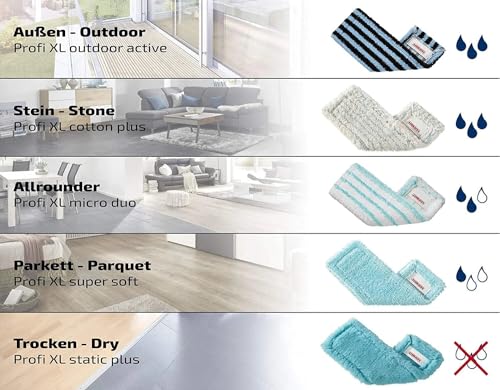 Leifheit Profi XL Micro Fibre Mop with Aluminium Handle 140 cm, 42 cm Large Flat Floor Mop Head, Floor Mop with 360° Universal Joint for Easy Steering, Flat Mop