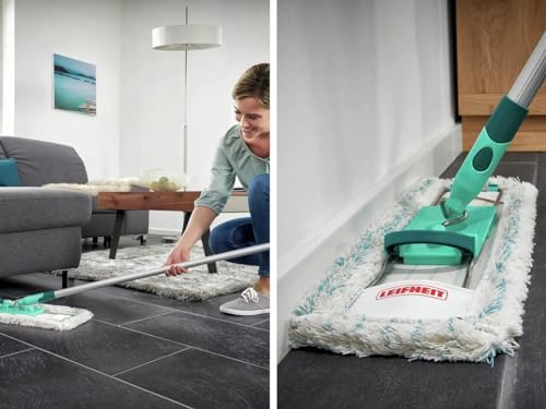 Leifheit Profi XL Micro Fibre Mop with Aluminium Handle 140 cm, 42 cm Large Flat Floor Mop Head, Floor Mop with 360° Universal Joint for Easy Steering, Flat Mop