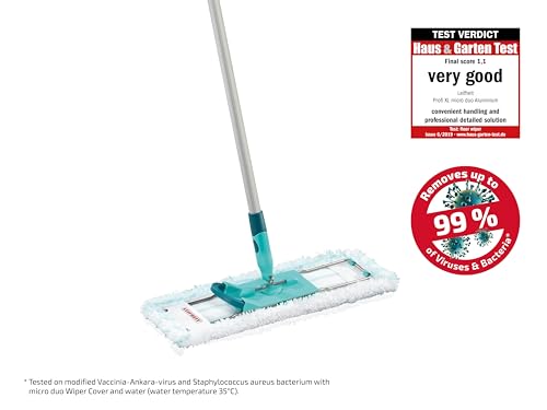 Leifheit Profi XL Micro Fibre Mop with Aluminium Handle 140 cm, 42 cm Large Flat Floor Mop Head, Floor Mop with 360° Universal Joint for Easy Steering, Flat Mop