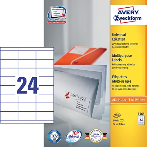 Avery-Zweckform Etiketten, 70x33.8mm, weiß, 100 Blatt (3664)