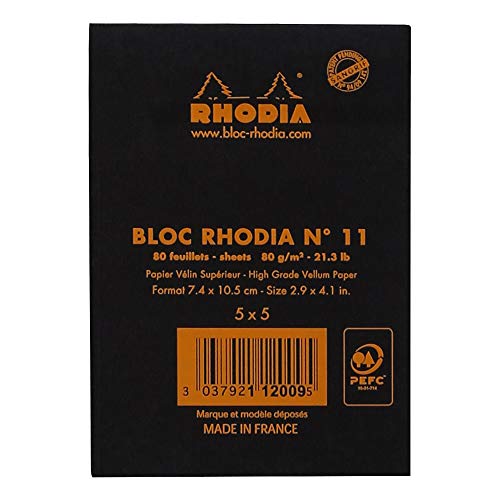 Rhodia Basics notepad N°11 black A7 checkered, 80 sheets (112009C)