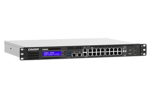 QNAP QGD-1602P Dual-System VM-Host & NAS Rackmount Gigabit Managed Switch, 16x RJ-45, 2x SFP+, PoE++ (QGD-1602P-C3758-16G)