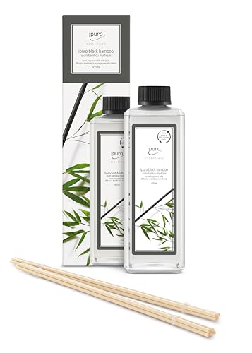 Ipuro Essentials Black Bamboo Room Fragrance Refill Pack 500 ml - High Quality Air Freshener - Room Fragrance Set for a Tart Fresh Room Climate - Environmentally Friendly Design, Transparent, IFC1294