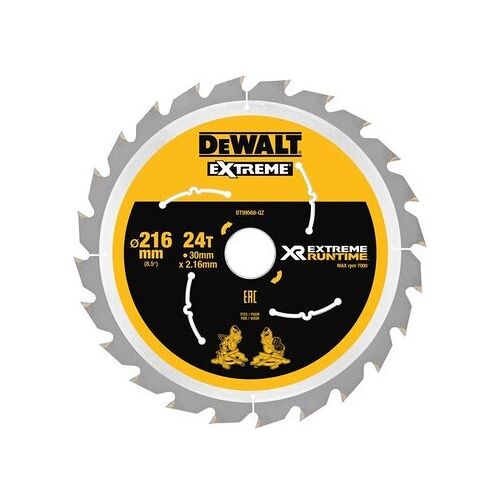 DEWALT DT99568 216 mm x 30 mm x 24T XR Extreme Runtime Mitre Saw Blade - Yellow/Black/Silver