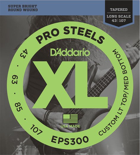 D'Addario ProSteels Bass Custom Light top / Medium Bottom, tapered Long Scale (EPS300)