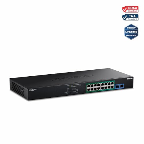 TRENDnet TPE Rackmount Gigabit Switch, 16x RJ-45, 2x SFP, 440W PoE++/PoE+ (TPE-BG182g)