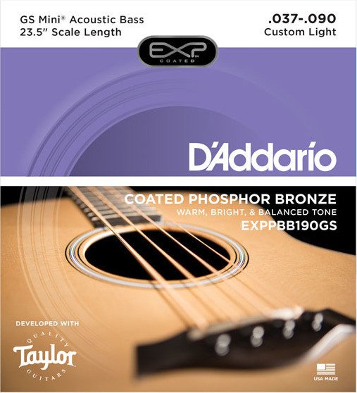 D'Addario EXP Coated Phosphor Bronze Acoustic Bass, Taylor GS mini Scale (EXPPBB190GS)