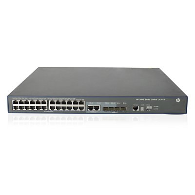 HP FlexNetwork 3600 24 EI v2 Rackmount Managed Stack Switch, 24x RJ-45, 2x RJ-45/SFP, 2x SFP, PoE+ (JG301B)