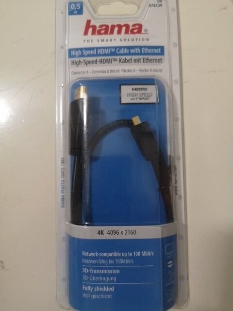 Hama High Speed mit Ethernet HDMI 1.4 Kabel Typ-A/Typ-D Micro schwarz, 0.5m (74239)
