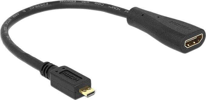 DeLOCK High Speed mit Ethernet HDMI 1.4 Kabel Typ-A/Typ-D Micro, 0.23m (65391)
