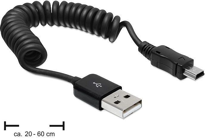 DeLOCK USB-A 2.0 to USB 2.0 mini-B adapter cable 5-pin, 0.6m, spiral cable (83164)
