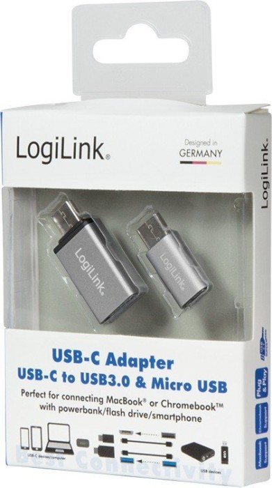 LogiLink Adapter Set USB-C 3.0 [Stecker]/USB-A 3.0 [Buchse]/USB 2.0 Micro-B [Buchse] (AU0040)