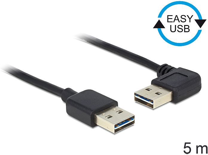 DeLOCK EASY-USB 2.0 cable, USB-A 90° horizontal angled [plug] to USB-A [plug], 5m (83467)