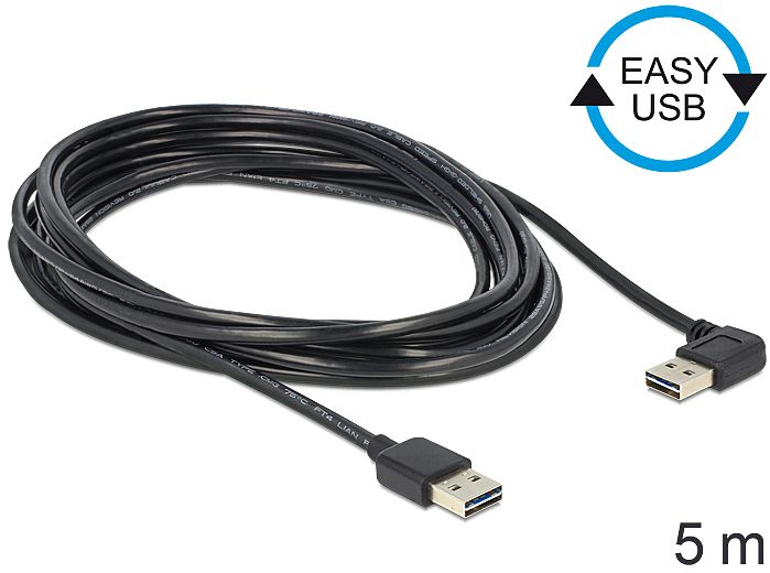 DeLOCK EASY-USB 2.0 cable, USB-A 90° horizontal angled [plug] to USB-A [plug], 5m (83467)
