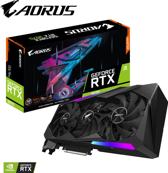 GIGABYTE AORUS GeForce RTX 3070 Master 8G (Rev. 1.0/1.1), 8GB GDDR6, 3x HDMI, 3x DP (GV-N3070AORUS M-8GD)