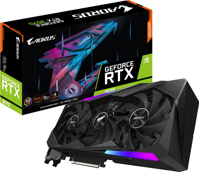 GIGABYTE AORUS GeForce RTX 3070 Master 8G (Rev. 1.0/1.1), 8GB GDDR6, 3x HDMI, 3x DP (GV-N3070AORUS M-8GD)