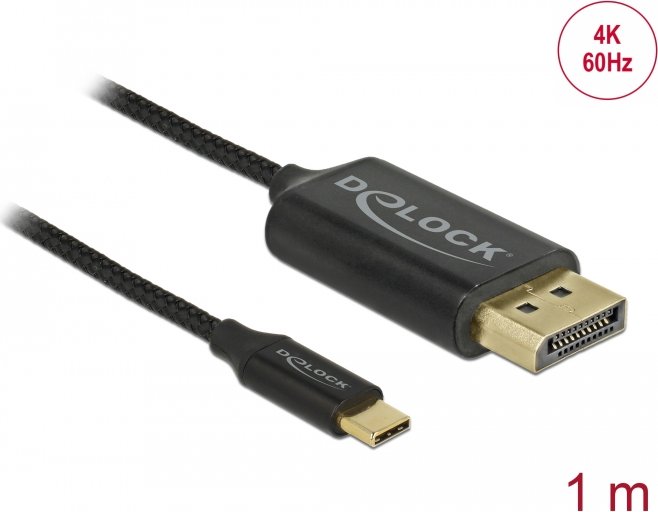 DeLOCK USB-C [plug] on DisplayPort 1.2 [plug] cable 4K 60Hz black, with Nylongeflecht, 1m (83709)