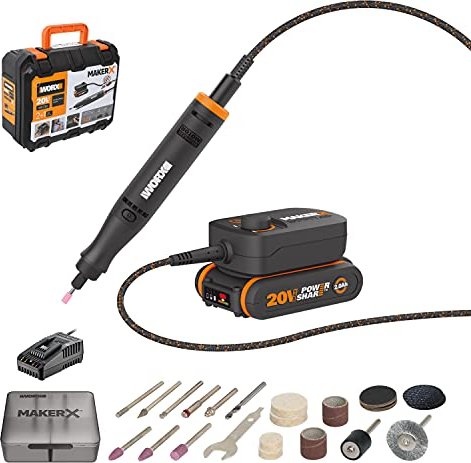 Worx WX739 MakerX rechargeable battery-straight grinder incl. case + rechargeable battery 2.0Ah + Accessories