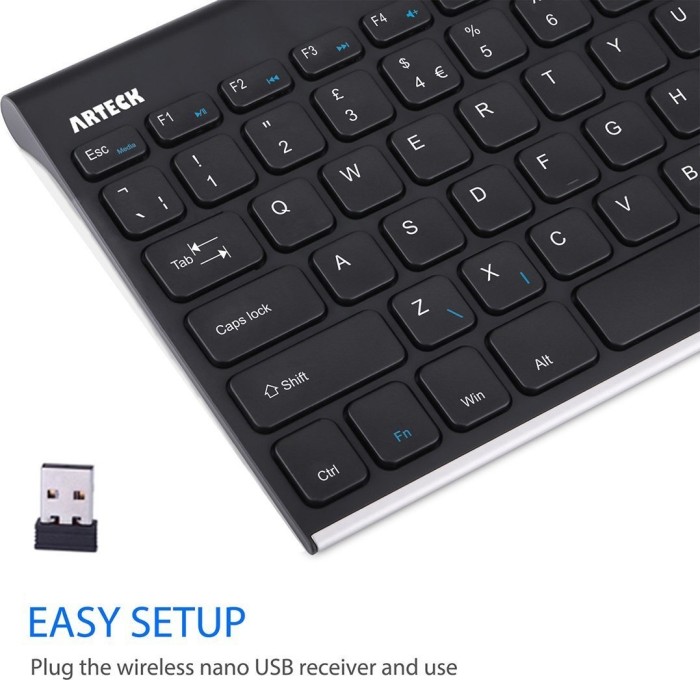 Arteck 2.4G wireless Keyboard Stainless Steel Ultra Slim, EN (HW086)