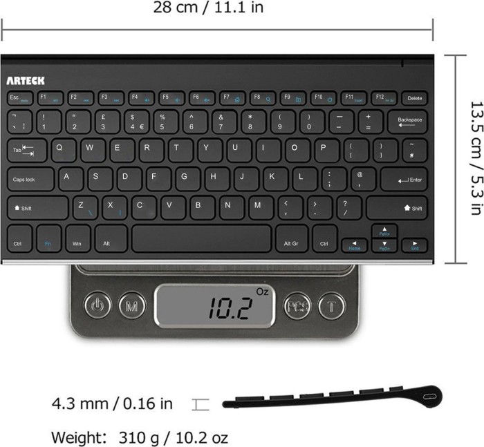 Arteck 2.4G wireless Keyboard Stainless Steel Ultra Slim, EN (HW086)