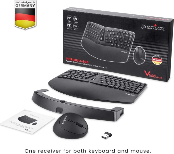 Perixx Periduo 606 wireless mini Ergonomic Split Keyboard and vertical Mouse Combo black, USB, DE (PERIDUO-606-DE / 11649)