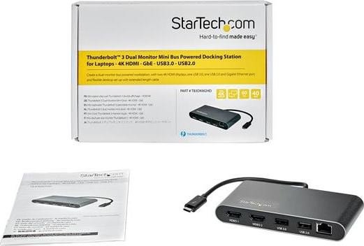 StarTech Dual-4K mini Thunderbolt 3 Dock with HDMI, Thunderbolt 3 [plug] (TB3DKM2HD)