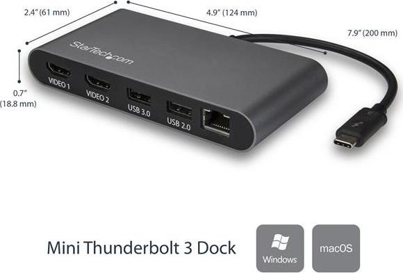 StarTech Dual-4K mini Thunderbolt 3 Dock with HDMI, Thunderbolt 3 [plug] (TB3DKM2HD)