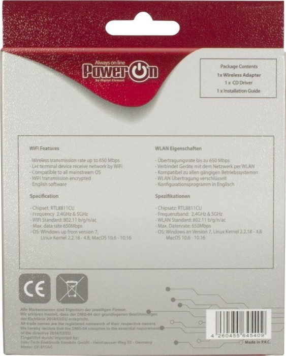 Inter-Tech PowerOn DMG-04, 2.4GHz/5GHz WLAN, USB-A 2.0 (88888151)