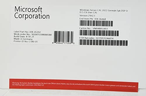 Microsoft Windows Server 2022, 5 User CAL (German) (PC) (R18-06468)