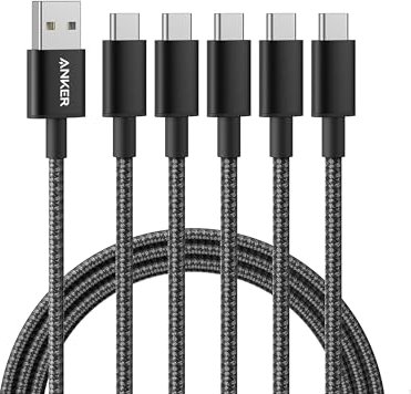 Anker USB adapter cable, USB-A [plug] to USB-C [plug], black, 1.8m, 5-pack (AK-B8173013)