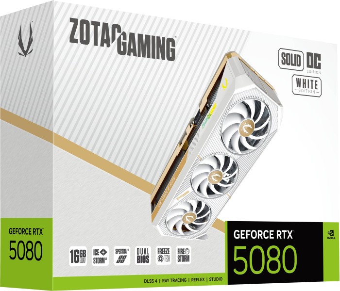 Zotac Gaming GeForce RTX 5080 Solid OC White Edition, 16GB GDDR7, HDMI, 3x DP (ZT-B50800Q-10P)