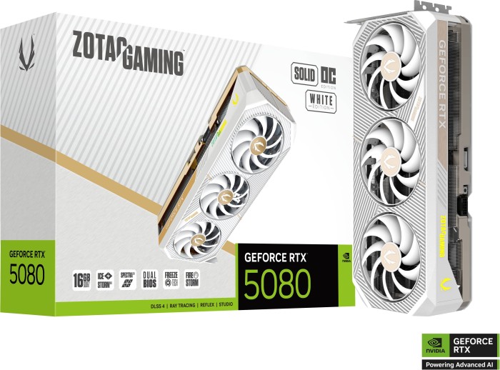 Zotac Gaming GeForce RTX 5080 Solid OC White Edition, 16GB GDDR7, HDMI, 3x DP (ZT-B50800Q-10P)