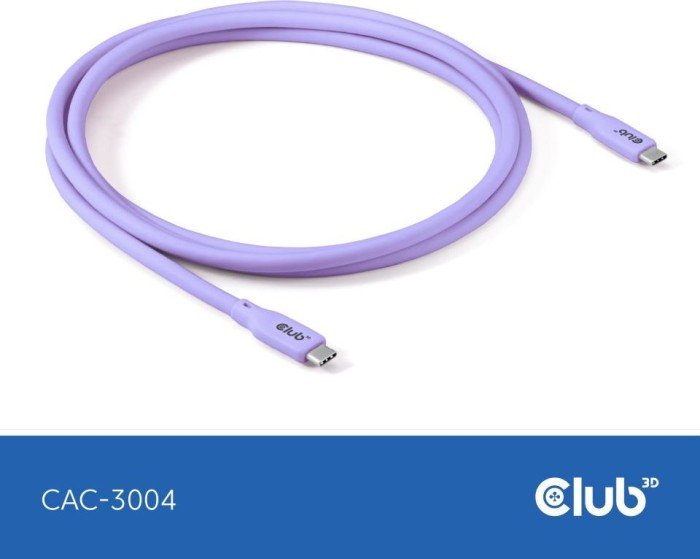 Club 3D USB4 cable, 20Gb/s, 240W PD EPR, USB-C plug to USB-C plug, 2m, lilac (CAC-3004)