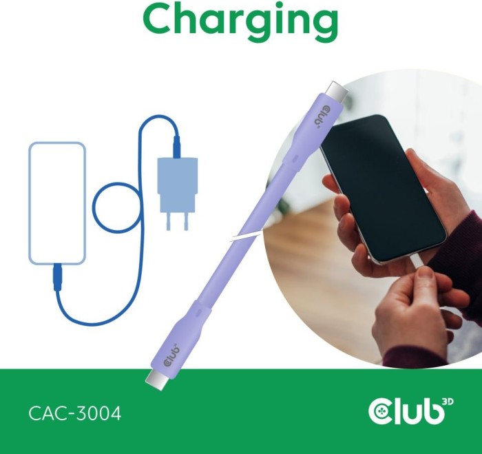 Club 3D USB4 cable, 20Gb/s, 240W PD EPR, USB-C plug to USB-C plug, 2m, lilac (CAC-3004)