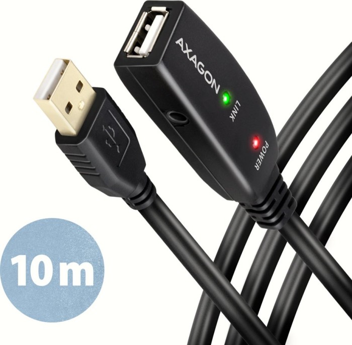 AXAGON USB-A extension, USB 2.0, 480Mb/s, USB-A 2.0 [plug] to USB-A 2.0 [socket], active, extension cable A/A, 10m (ADR-210)
