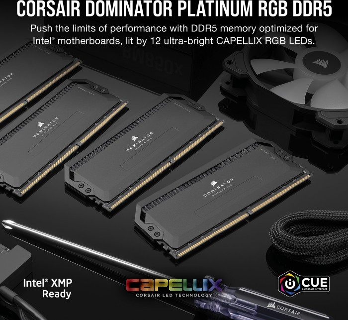 Corsair Dominator Platinum RGB schwarz DIMM Kit 32GB, DDR5-5600, CL36-36-36-76, on-die ECC (CMT32GX5M2B5600C36)