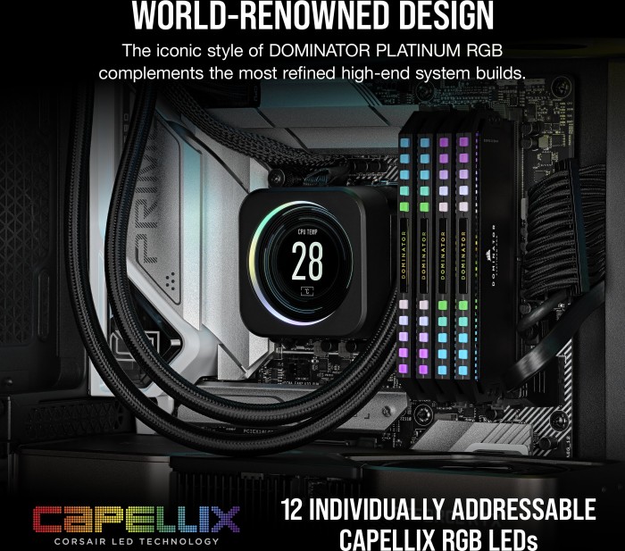 Corsair Dominator Platinum RGB schwarz DIMM Kit 32GB, DDR5-5600, CL36-36-36-76, on-die ECC (CMT32GX5M2B5600C36)